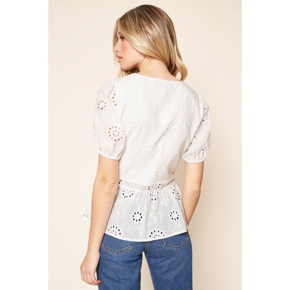 With A Kiss Short Sleeve Eyelet Peplum Top - Picture 3 of 5